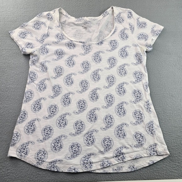 LOFT Tops - Ann Taylor LOFT Sun Washed T Shirt Women Medium White Blue Paisley everyday Wear